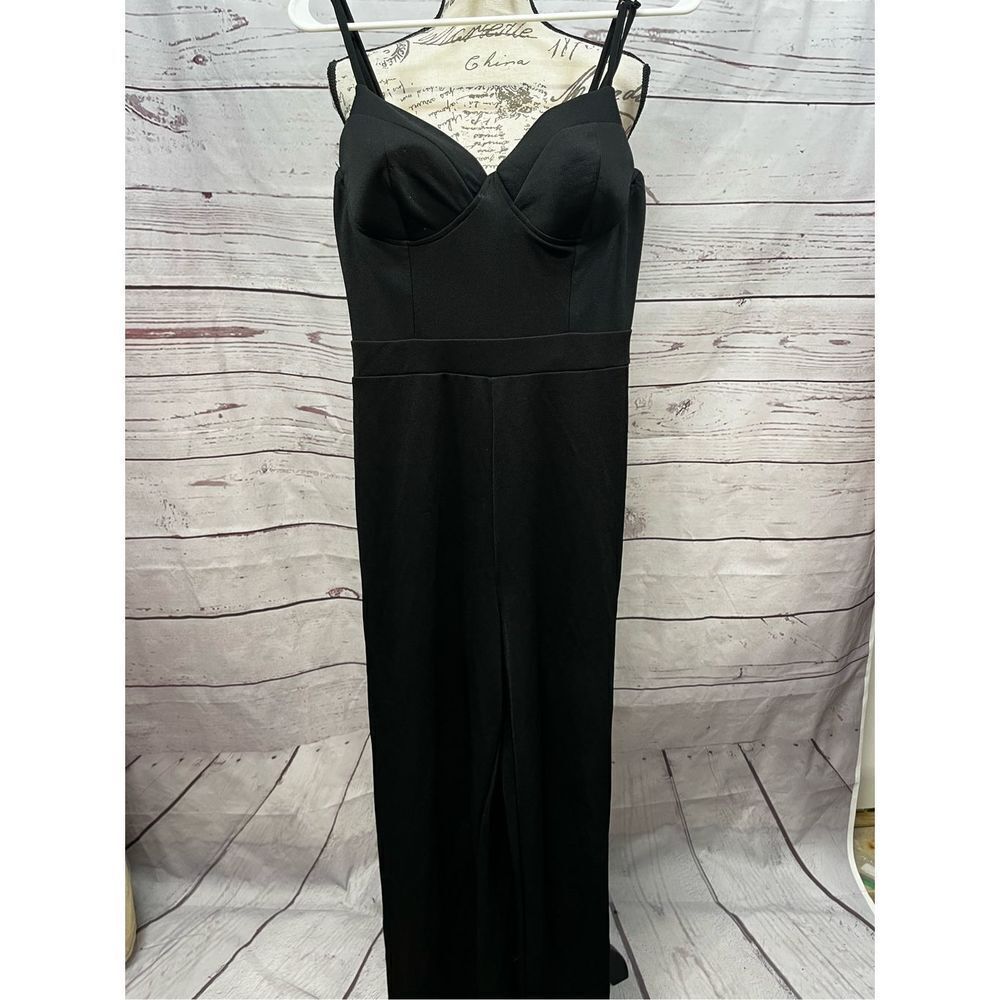 Haute Monde Black Bustier Sweetheart Wide Leg Jumpsuit HMP30891S Womens Large